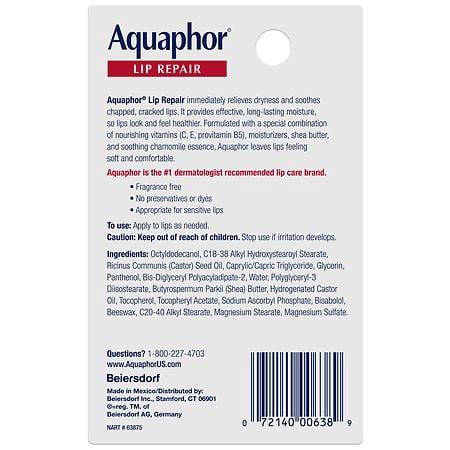 Aquaphor Lip Repair Fragrance Free 0.35 fl oz Pack of 3