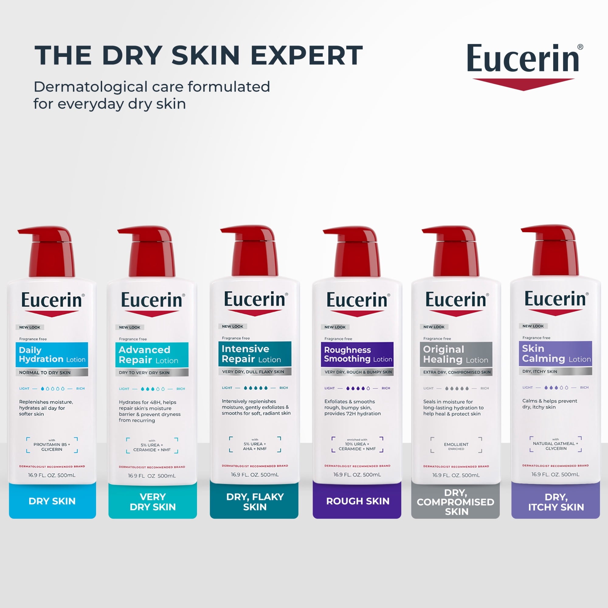 (3 pack) Eucerin Roughness Smoothing Body Lotion for Dry, Rough Skin, 16.9 fl oz Bottle