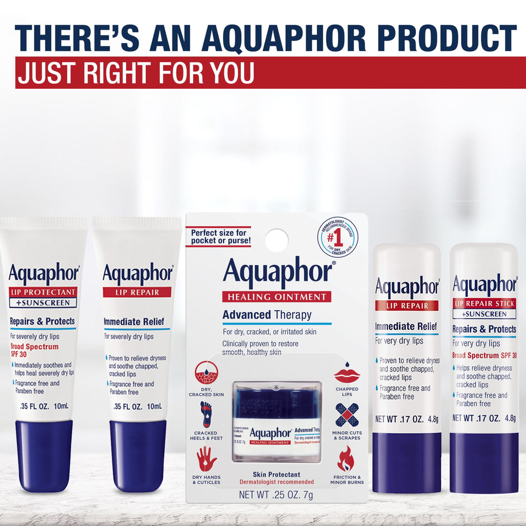 (6 pack) Aquaphor Lip Repair Ointment for Dry Chapped Lips, Lip Balm with Shea Butter, 0.35 fl oz, 2 Pack