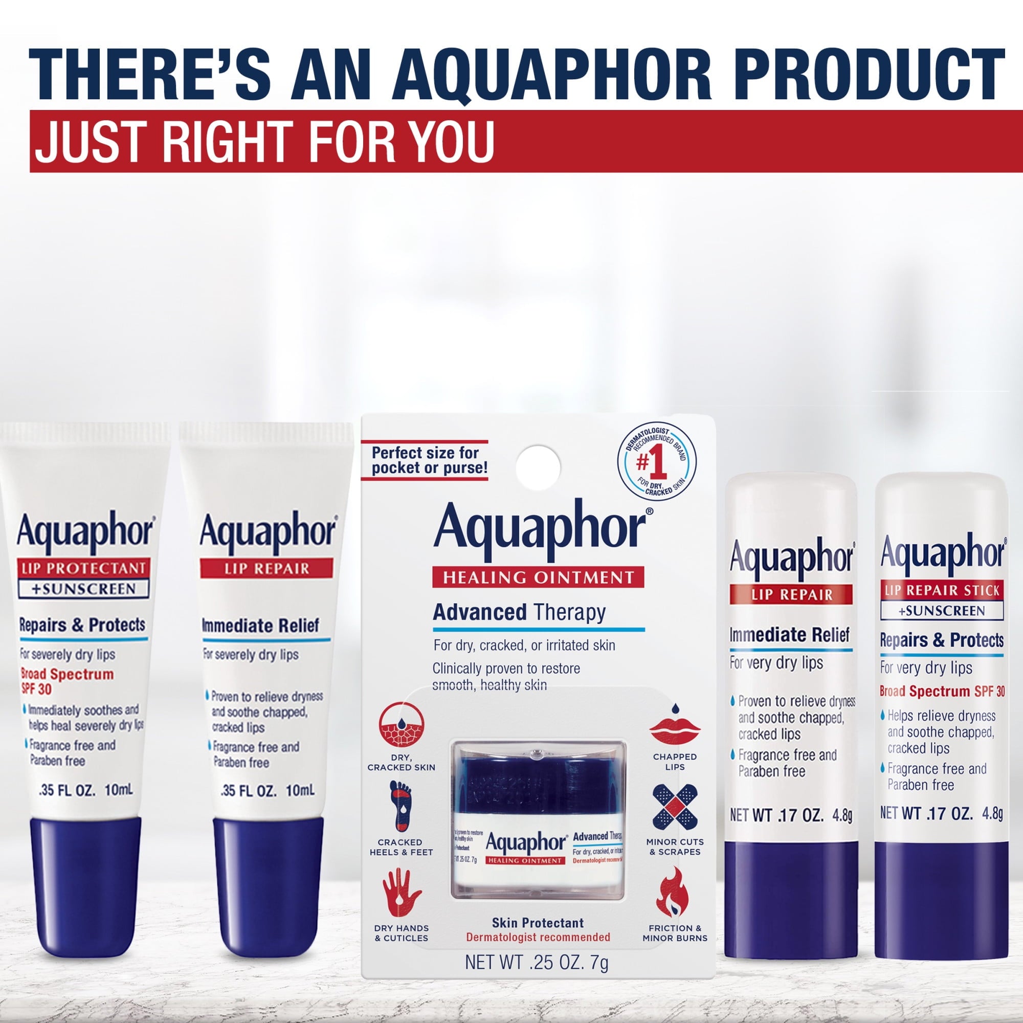 (6 pack) Aquaphor Lip Repair Ointment for Dry Chapped Lips, Lip Balm with Shea Butter, 0.35 fl oz, 2 Pack