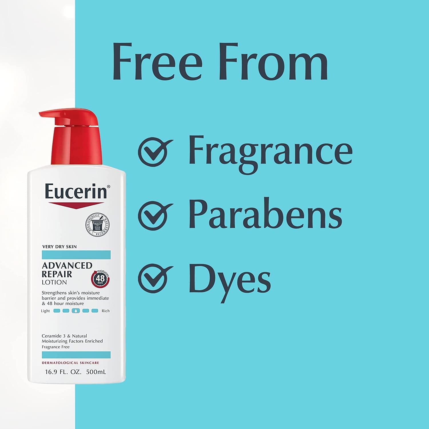 Eucerin Advanced Repair Body Lotion for Very Dry Skin Fragrance Free Moisturizer 48 Hour Hydration 16.9 fl oz