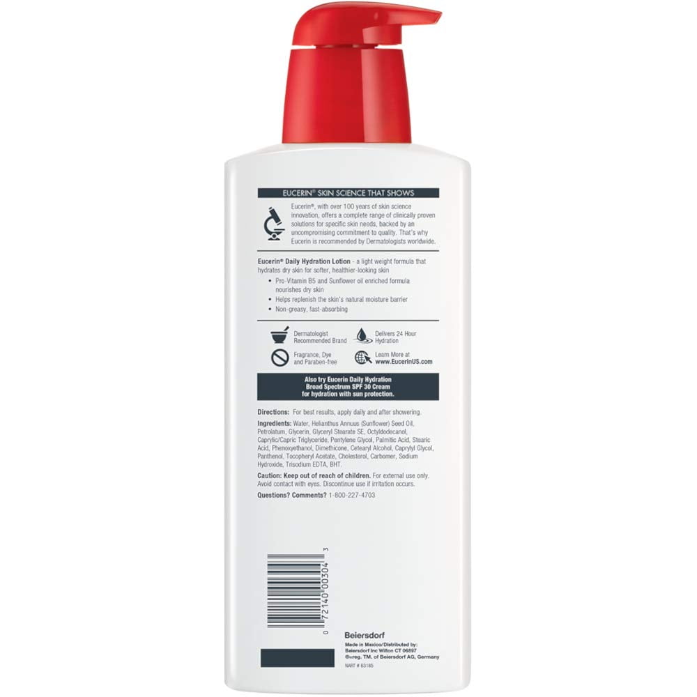 Eucerin Daily Hydration Moisturizing Lotion, Fragrance Free 16.9 oz (Pack of 4)