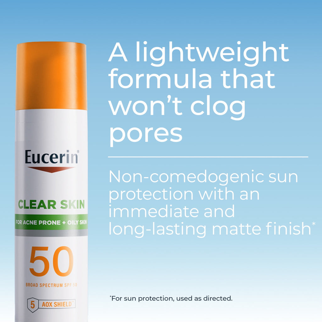 Eucerin Sun Clear Skin Face Sunscreen lotion, acne prone, oily skin, non-comedogenic, SPF 50, 2.5 fl oz
