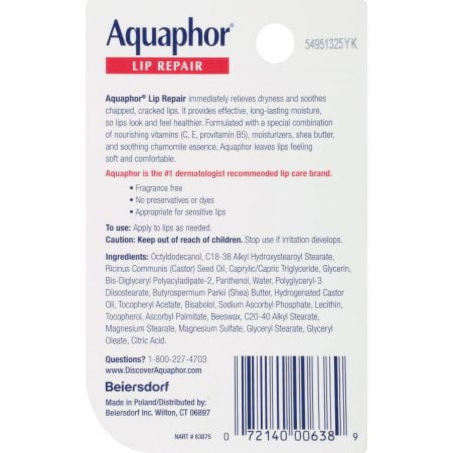 Aquaphor Lip Repair Ointment Tube, Immediate Relief - 0.35 Oz, 2 Pack