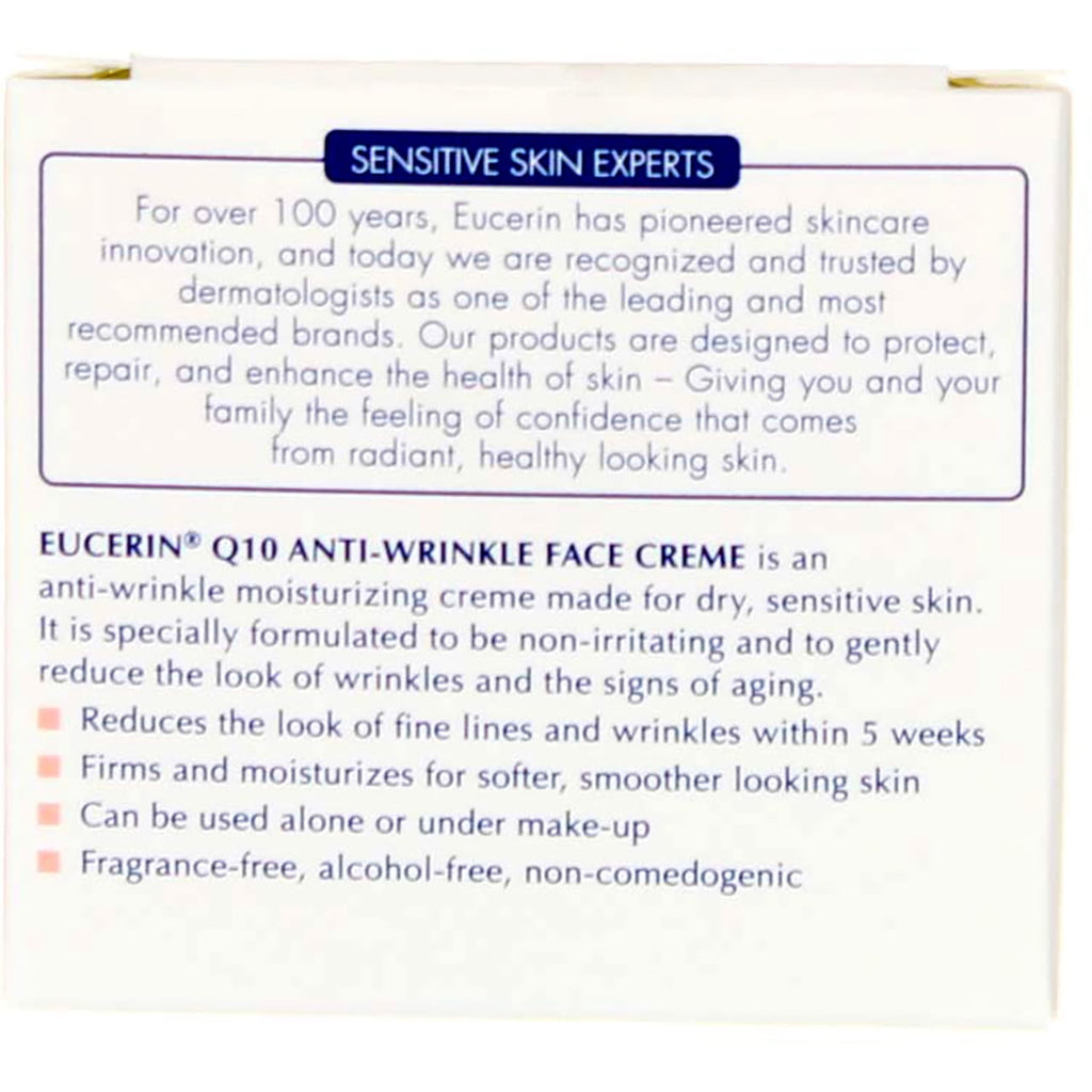 Eucerin Q10 Anti-Wrinkle Face Creme, Unscented, 1.7 oz (3 Pack) (Bundle)