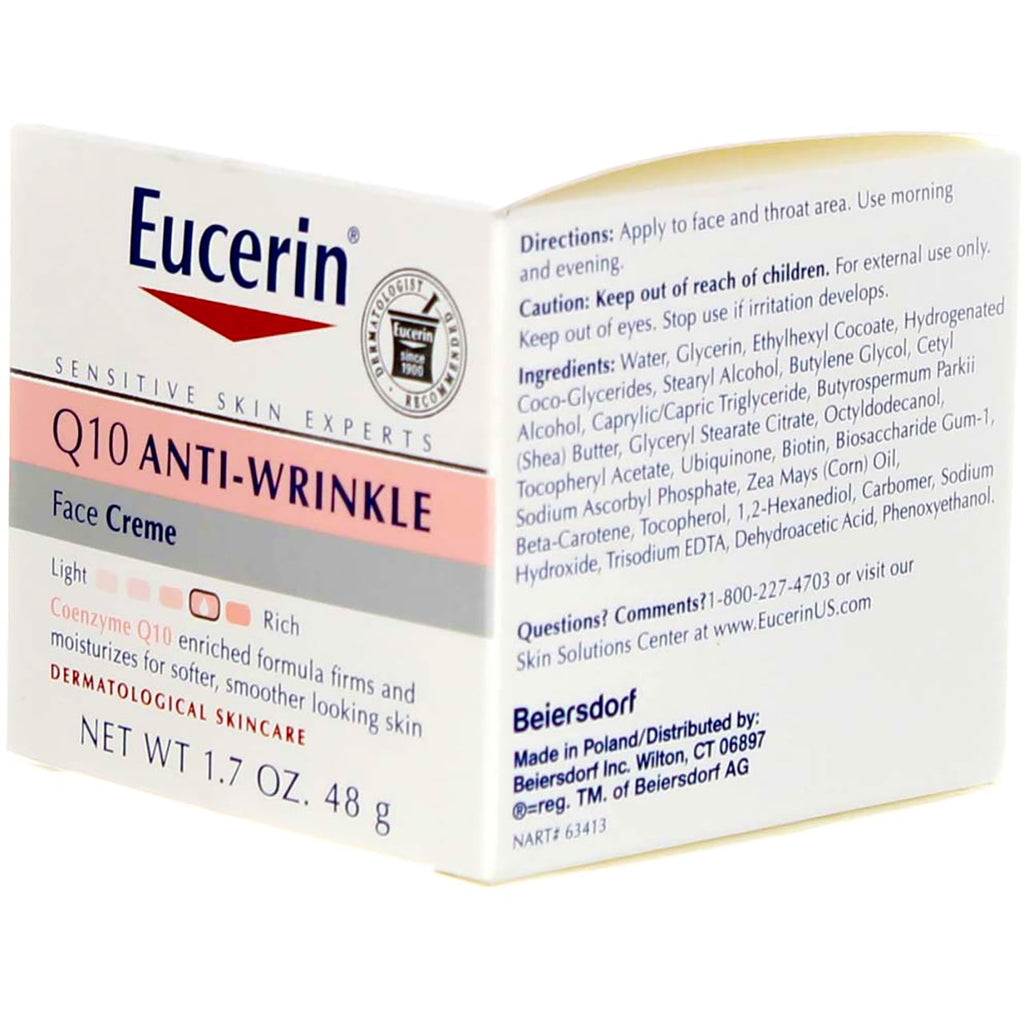 Eucerin Q10 Anti-Wrinkle Face Creme, Unscented, 1.7 oz (4 Pack) (Bundle)